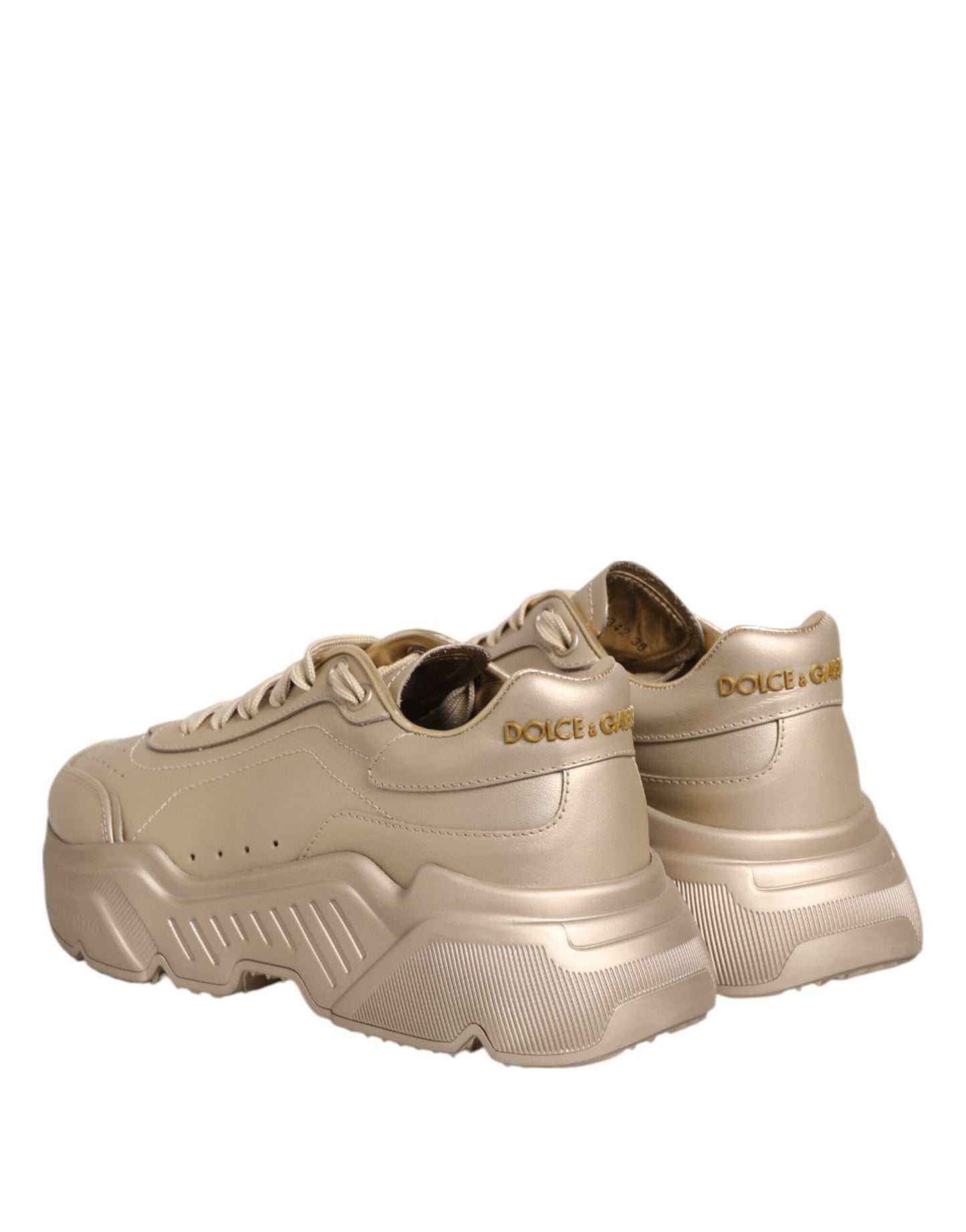 Dolce &amp; Gabbana Gold Leather Daymaster Women Sneaker Shoes