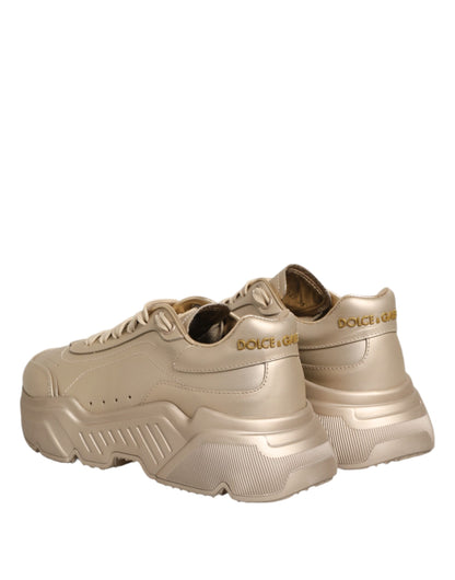Dolce &amp; Gabbana Gold Leather Daymaster Women Sneaker Shoes