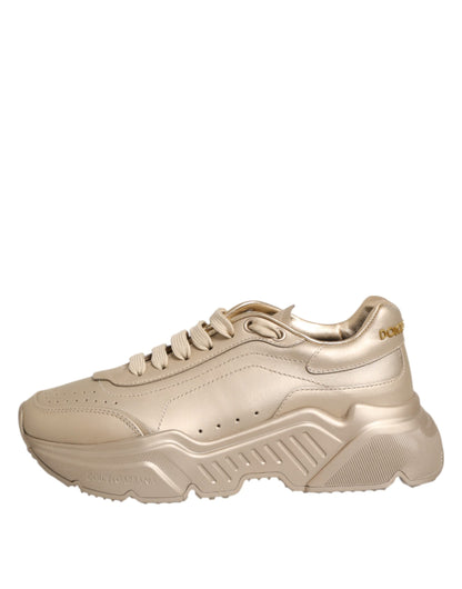 Dolce &amp; Gabbana Gold Leather Daymaster Women Sneaker Shoes