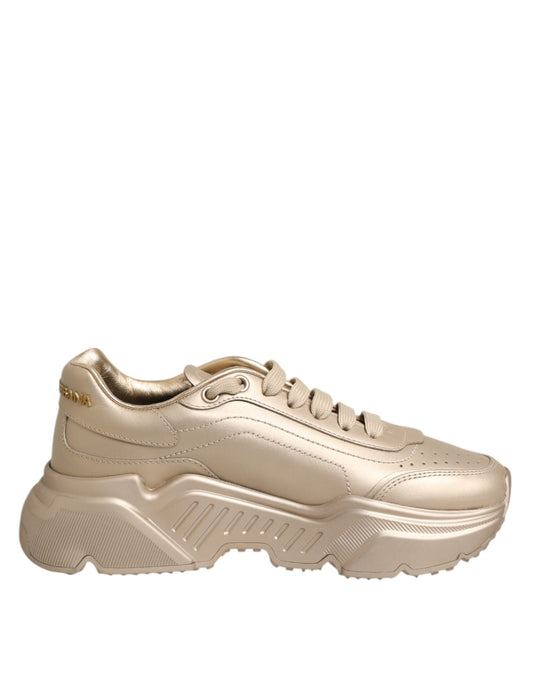 Dolce &amp; Gabbana Gold Leather Daymaster Women Sneaker Shoes