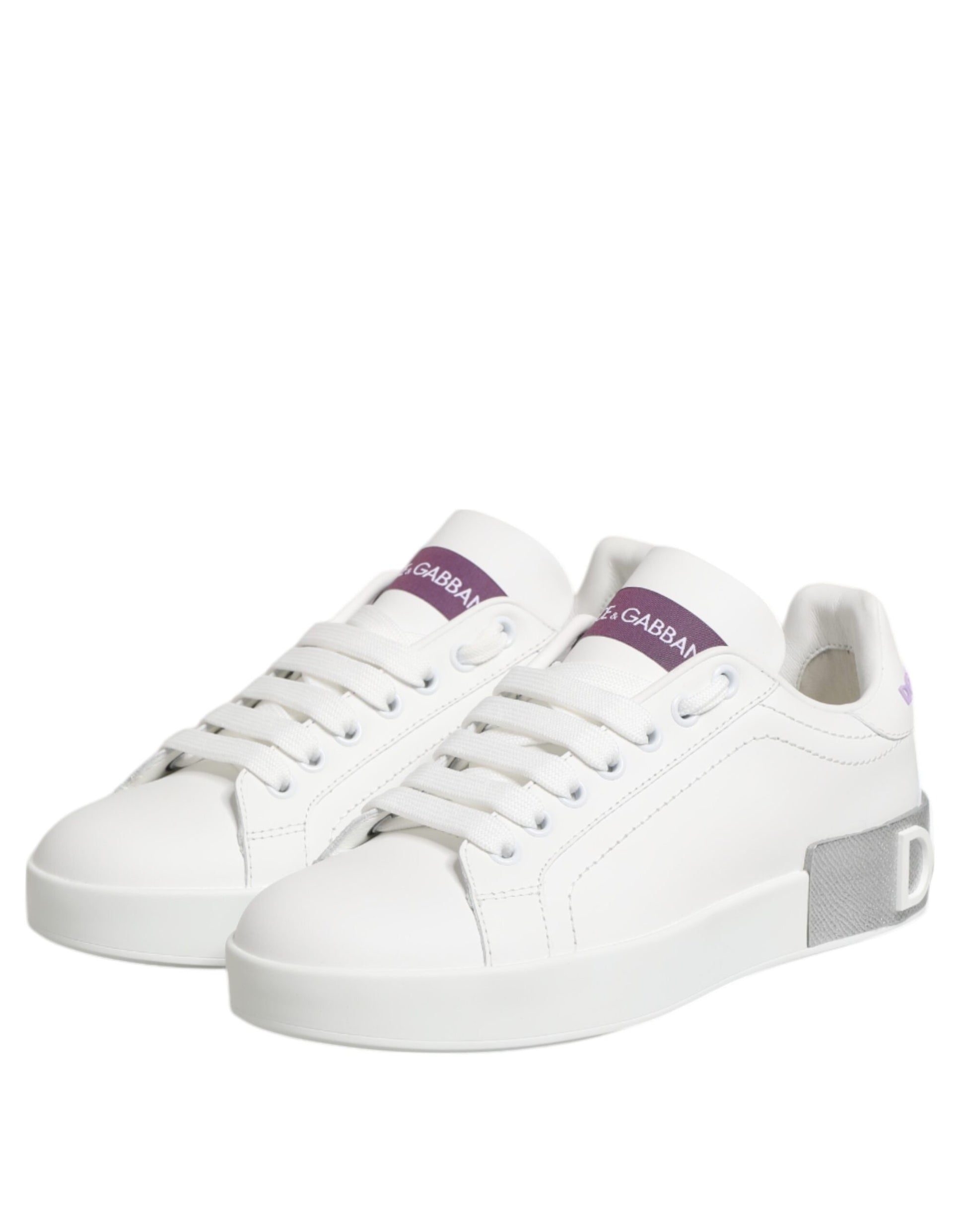 Dolce & Gabbana White Purple Leather Low Top Sneakers Shoes - from Dolce & Gabbana