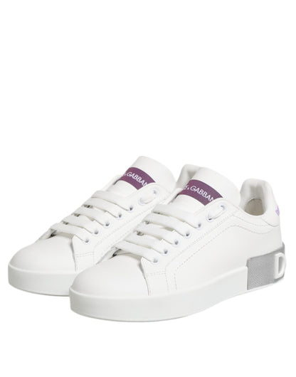Dolce & Gabbana White Purple Leather Low Top Sneakers Shoes - from Dolce & Gabbana