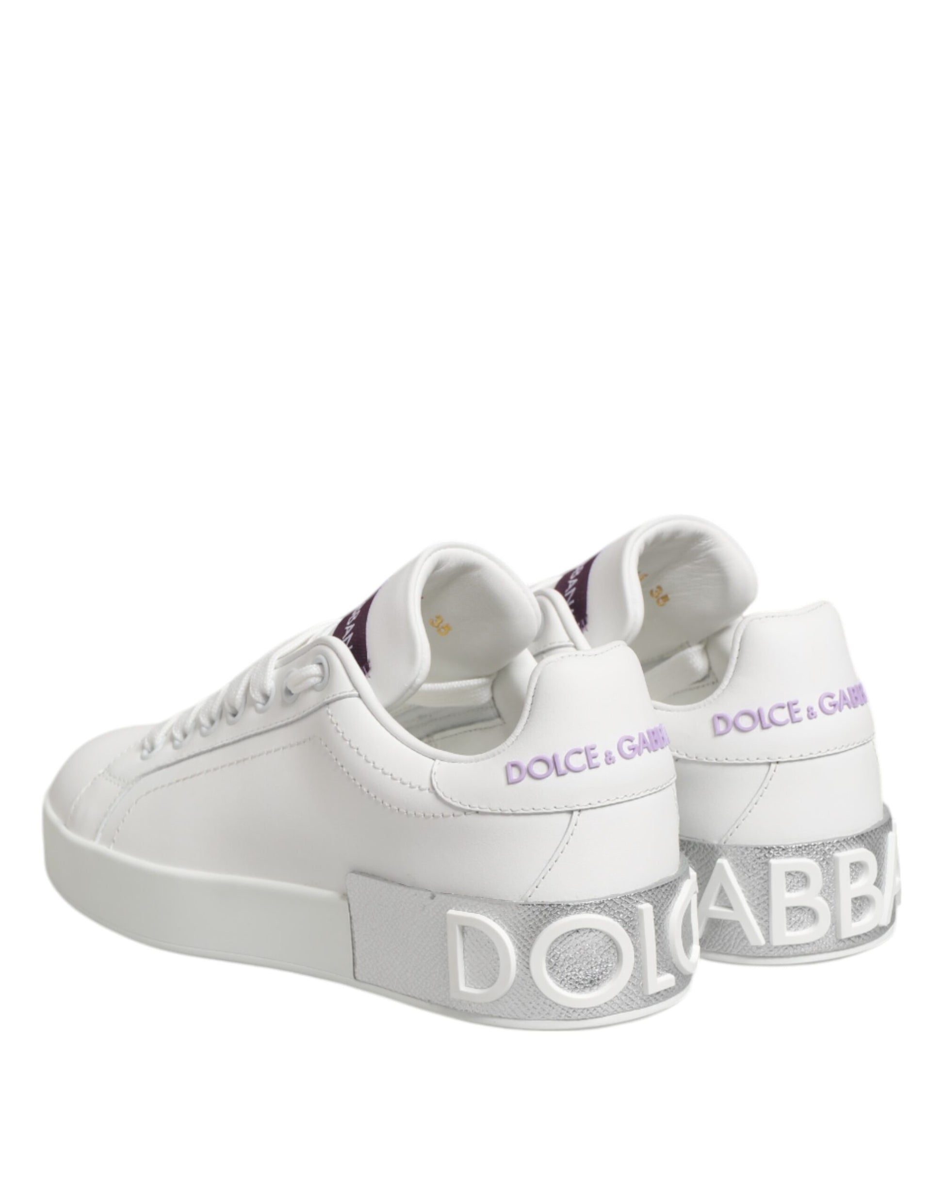 Dolce & Gabbana White Purple Leather Low Top Sneakers Shoes - from Dolce & Gabbana