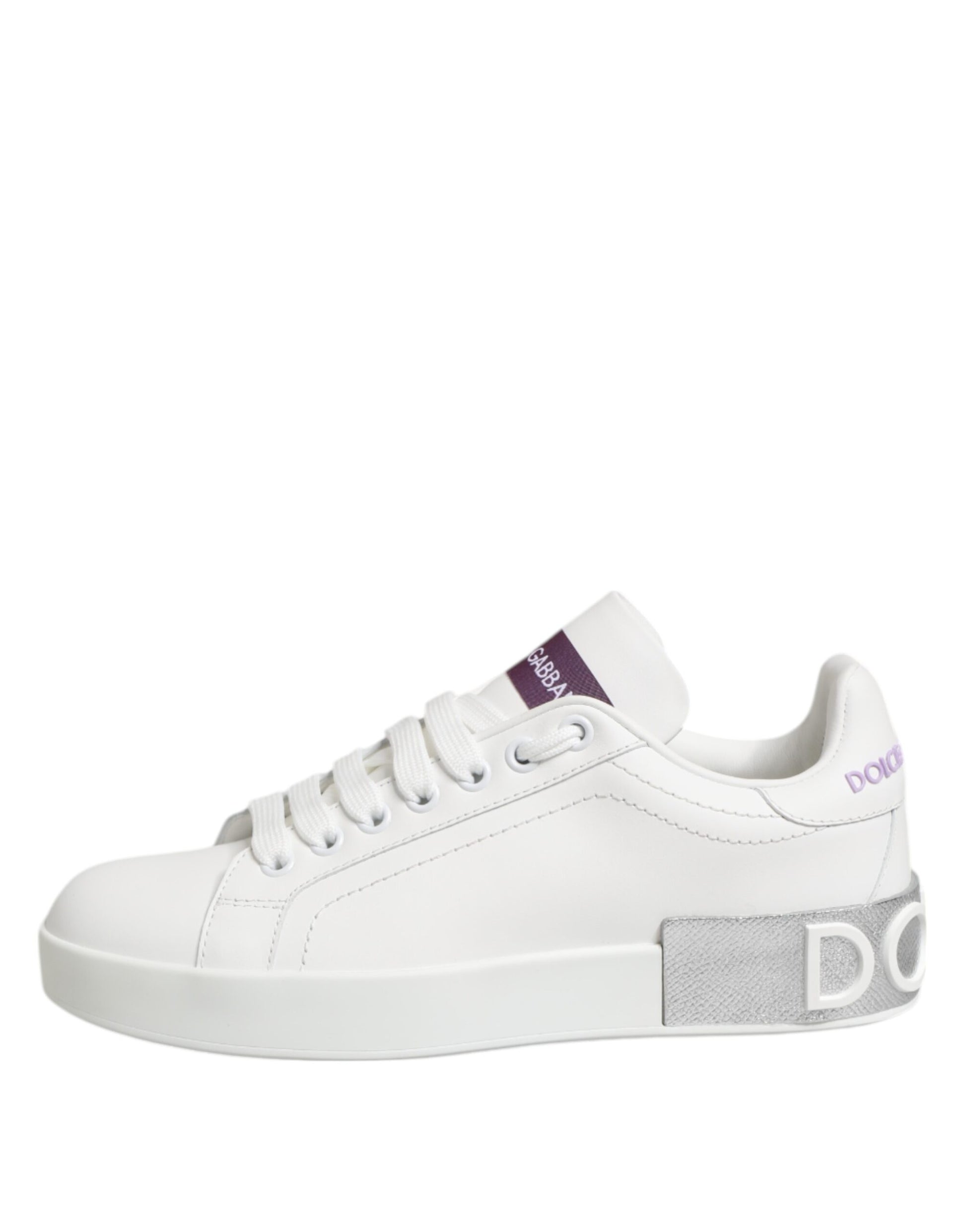 Dolce & Gabbana White Purple Leather Low Top Sneakers Shoes - from Dolce & Gabbana