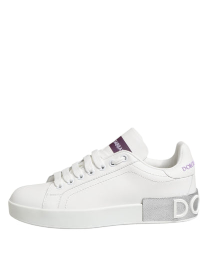 Dolce & Gabbana White Purple Leather Low Top Sneakers Shoes - from Dolce & Gabbana