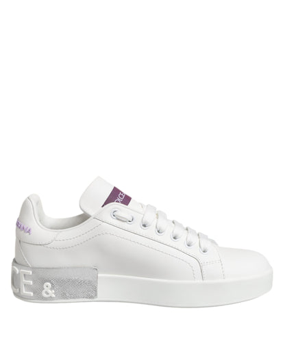 Dolce & Gabbana White Purple Leather Low Top Sneakers Shoes - from Dolce & Gabbana