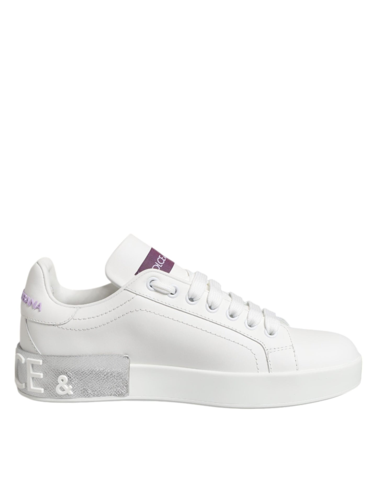 Dolce & Gabbana White Purple Leather Low Top Sneakers Shoes - from Dolce & Gabbana