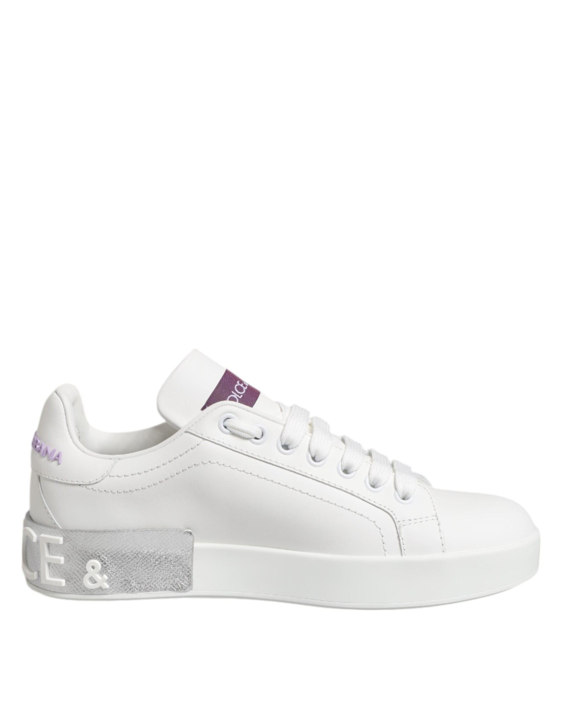 Dolce & Gabbana White Purple Leather Low Top Sneakers Shoes - from Dolce & Gabbana
