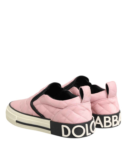 Dolce & Gabbana Pink Quilted Nylon Slip-On Sneaker Shoes by Dolce & Gabbana
