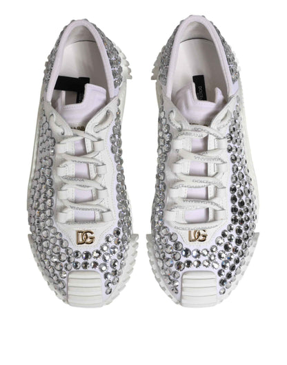 Dolce & Gabbana White NS1 Canvas Leather Embellished Sneakers Shoes by Dolce & Gabbana