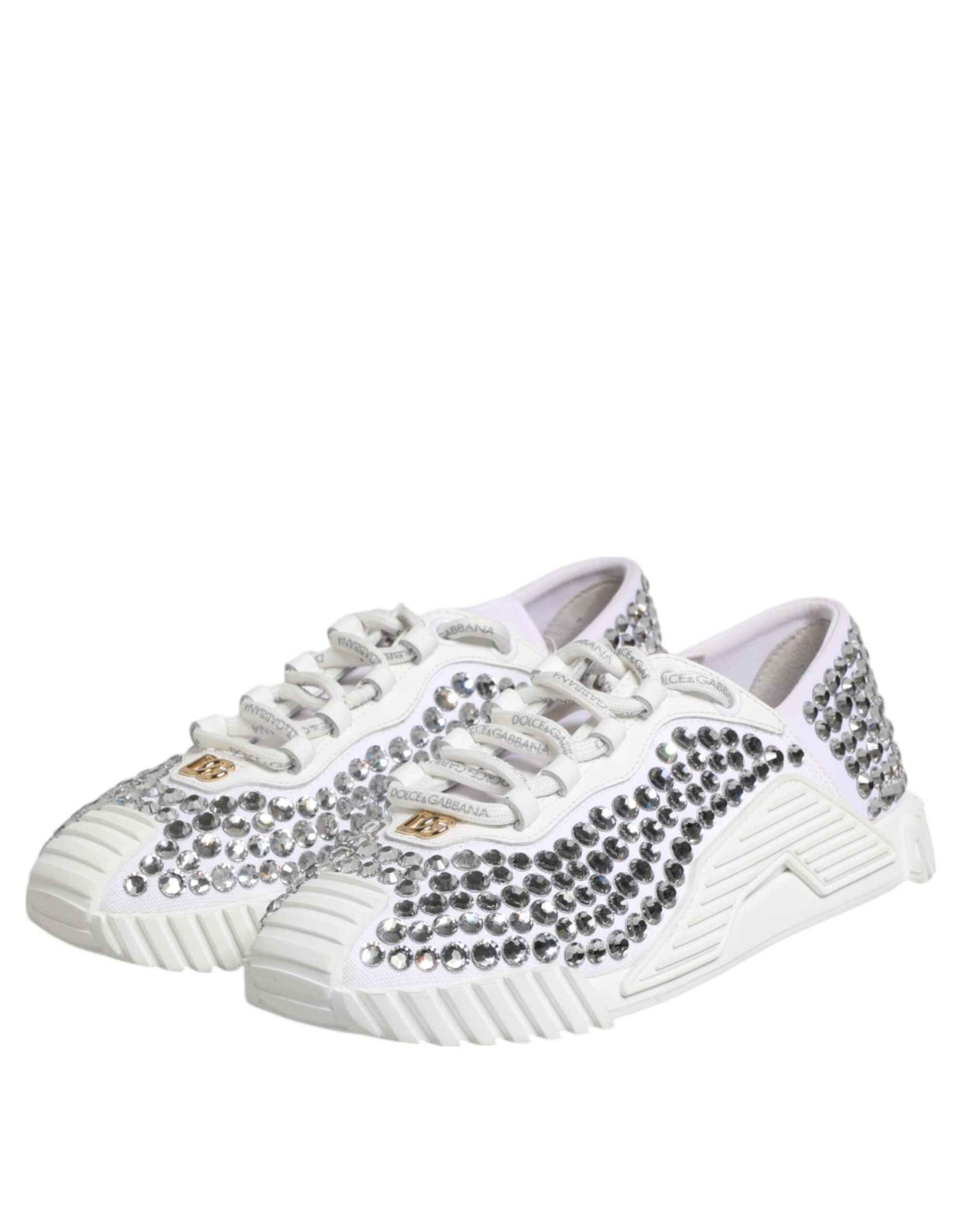 Dolce & Gabbana White NS1 Canvas Leather Embellished Sneakers Shoes by Dolce & Gabbana