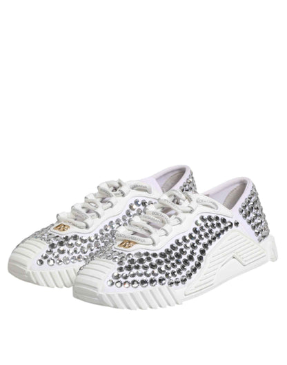 Dolce & Gabbana White NS1 Canvas Leather Embellished Sneakers Shoes by Dolce & Gabbana