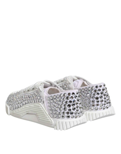 Dolce & Gabbana White NS1 Canvas Leather Embellished Sneakers Shoes by Dolce & Gabbana