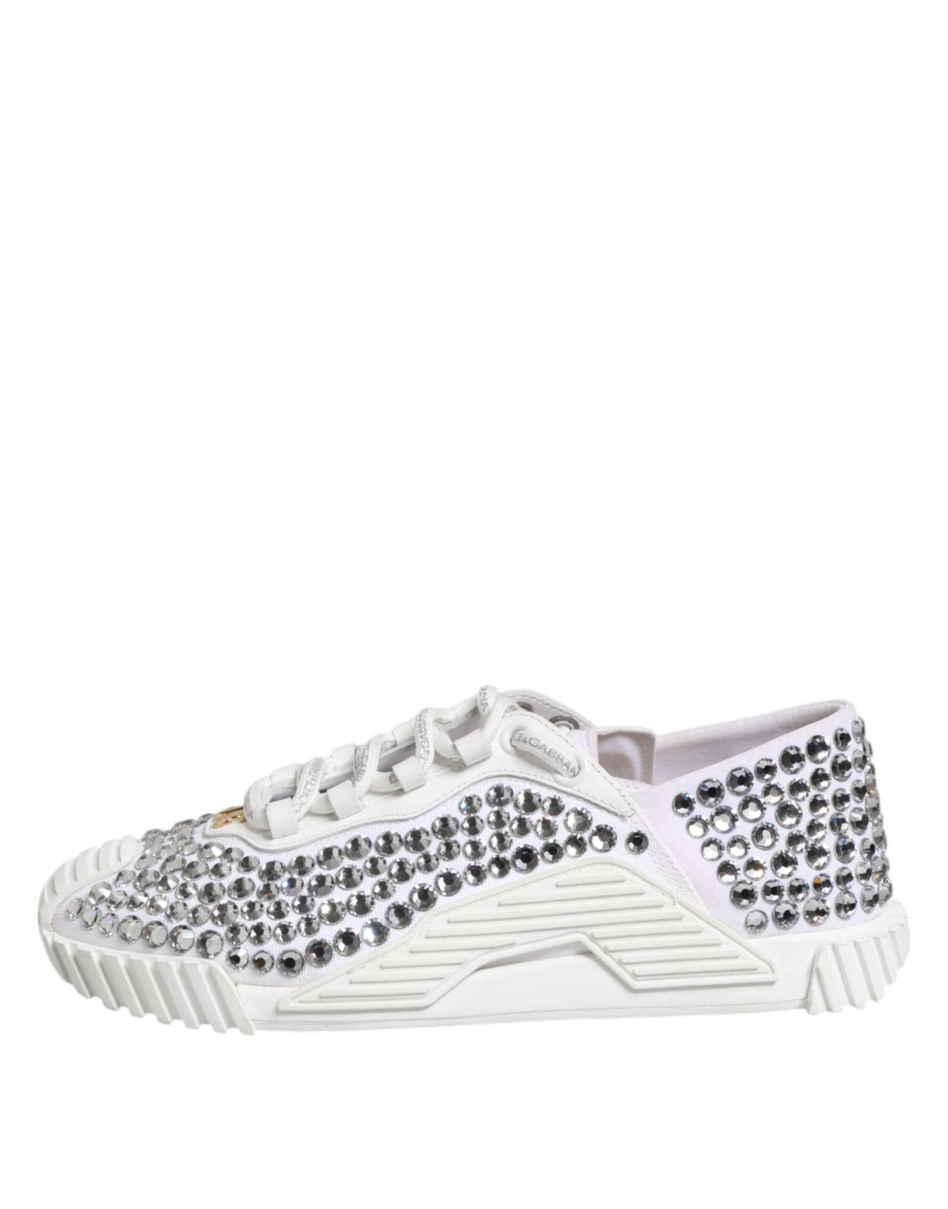 Dolce & Gabbana White NS1 Canvas Leather Embellished Sneakers Shoes by Dolce & Gabbana