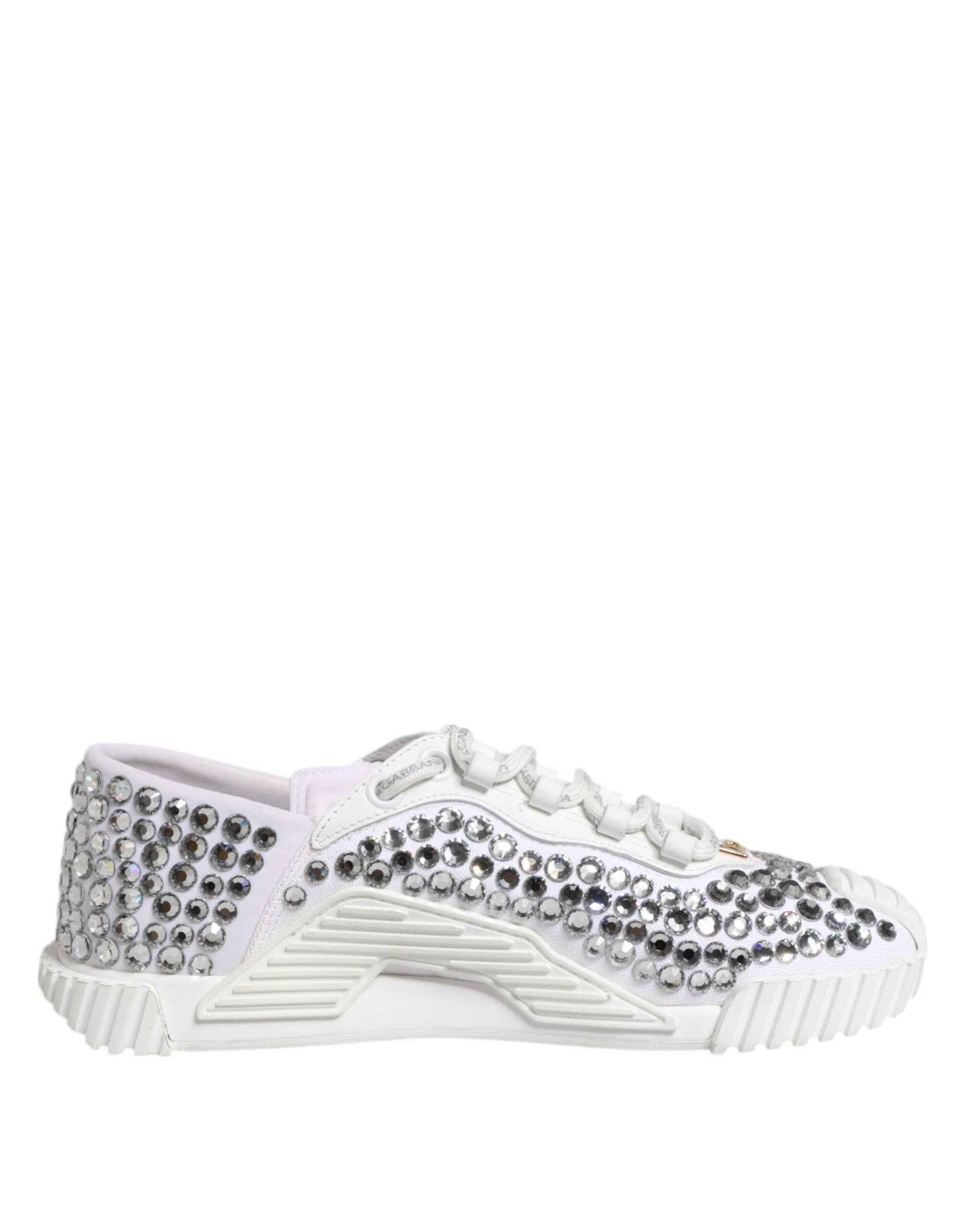 Dolce & Gabbana White NS1 Canvas Leather Embellished Sneakers Shoes by Dolce & Gabbana