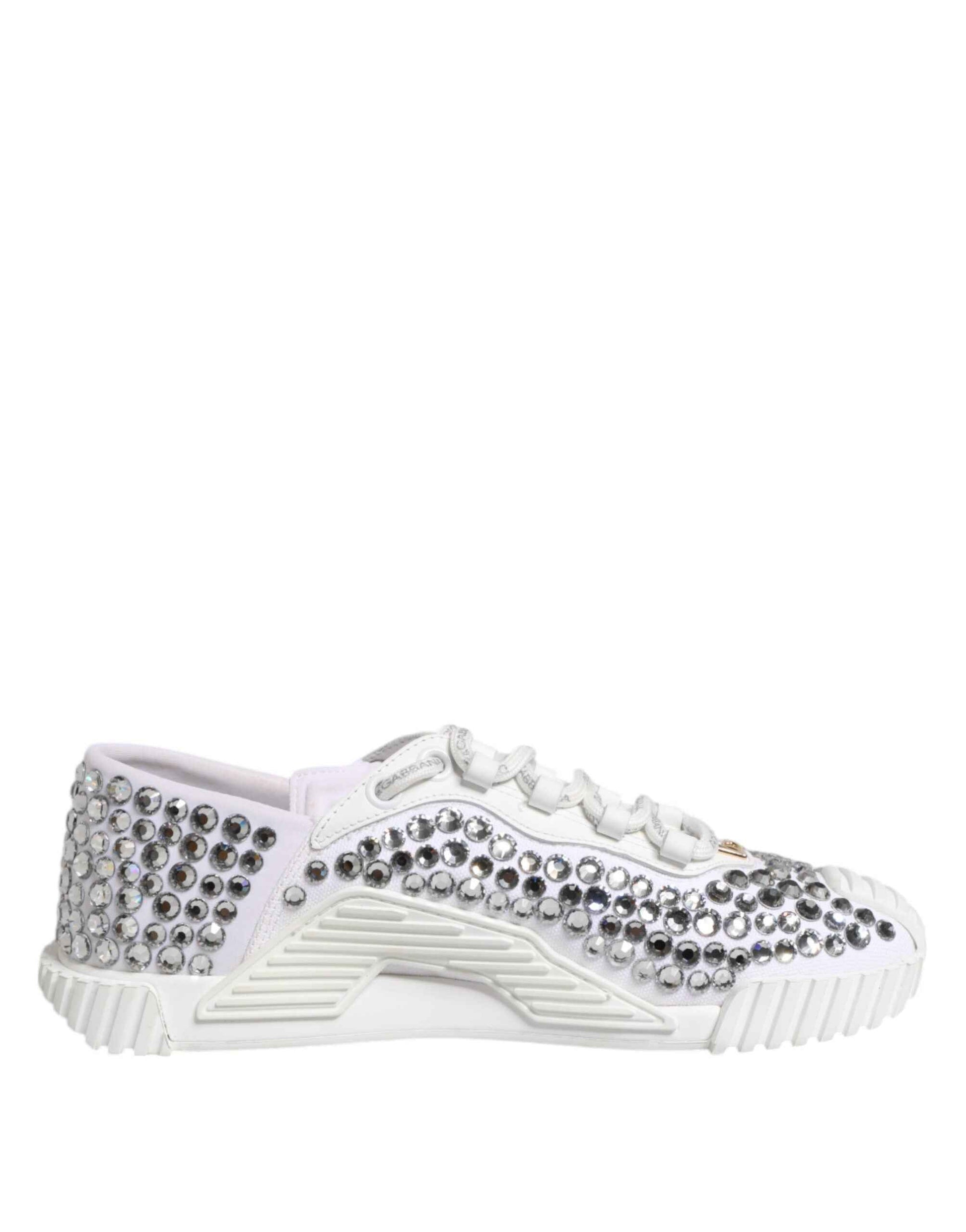 Dolce & Gabbana White NS1 Canvas Leather Embellished Sneakers Shoes by Dolce & Gabbana