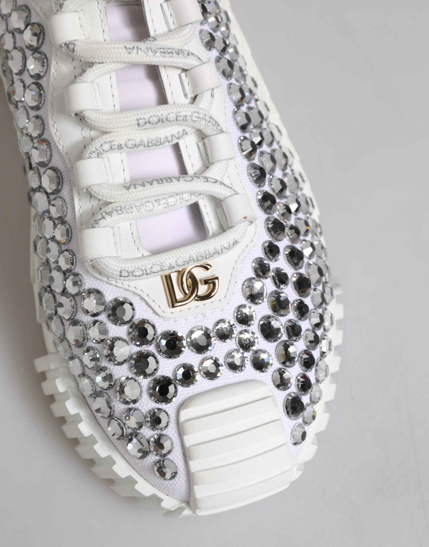 Dolce & Gabbana White NS1 Canvas Leather Embellished Sneakers Shoes by Dolce & Gabbana