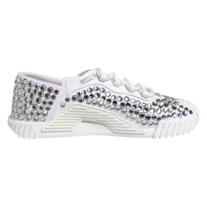 Dolce & Gabbana White NS1 Canvas Leather Embellished Sneakers Shoes by Dolce & Gabbana