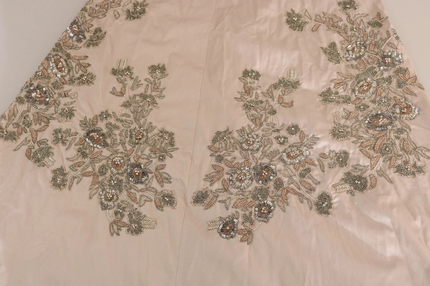 Dolce &amp; Gabbana Beige Sequined Flower Flare Ball Gown Dress