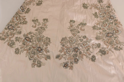 Dolce &amp; Gabbana Beige Sequined Flower Flare Ball Gown Dress