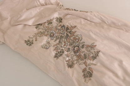 Dolce &amp; Gabbana Beige Sequined Flower Flare Ball Gown Dress