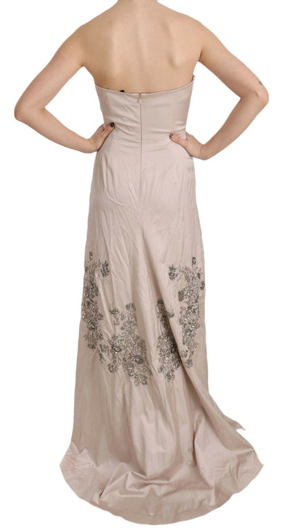 Dolce &amp; Gabbana Beige Sequined Flower Flare Ball Gown Dress