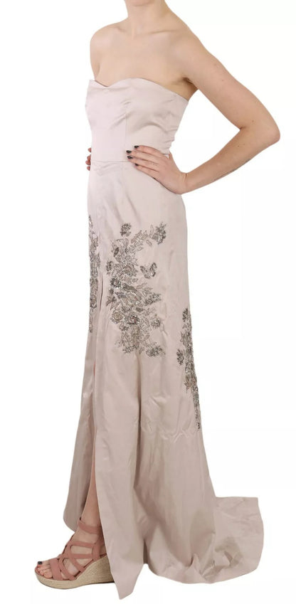 Dolce &amp; Gabbana Beige Sequined Flower Flare Ball Gown Dress
