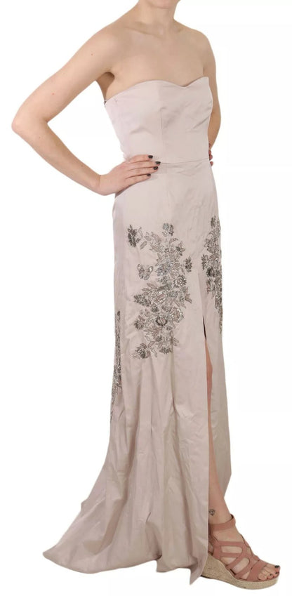 Dolce &amp; Gabbana Beige Sequined Flower Flare Ball Gown Dress