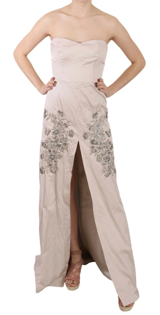 Dolce &amp; Gabbana Beige Sequined Flower Flare Ball Gown Dress