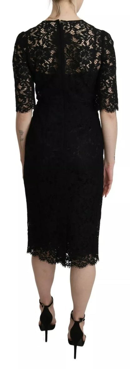 Dolce &amp; Gabbana Black Floral Lace Sheath Knee Length Dress