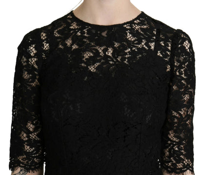 Dolce &amp; Gabbana Black Floral Lace Sheath Knee Length Dress