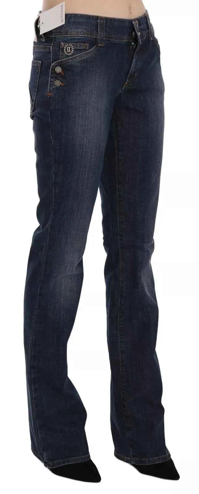 John Galliano Blue Washed Mid Waist Flared Denim Casual Pants Jeans by John Galliano