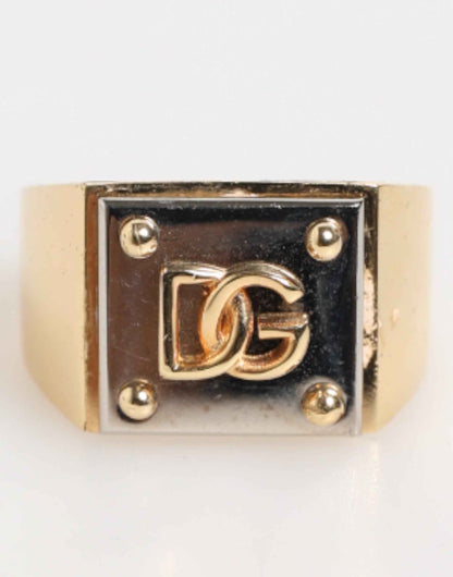 Dolce & Gabbana Gold Tone Brass Signet Square DG Logo Plaque Men Ring by Dolce & Gabbana