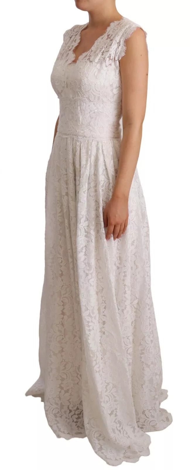 Dolce &amp; Gabbana White Flower Lace Corsage Long Maxi Dress