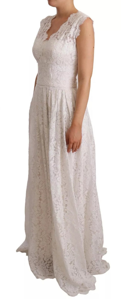 Dolce &amp; Gabbana White Flower Lace Corsage Long Maxi Dress