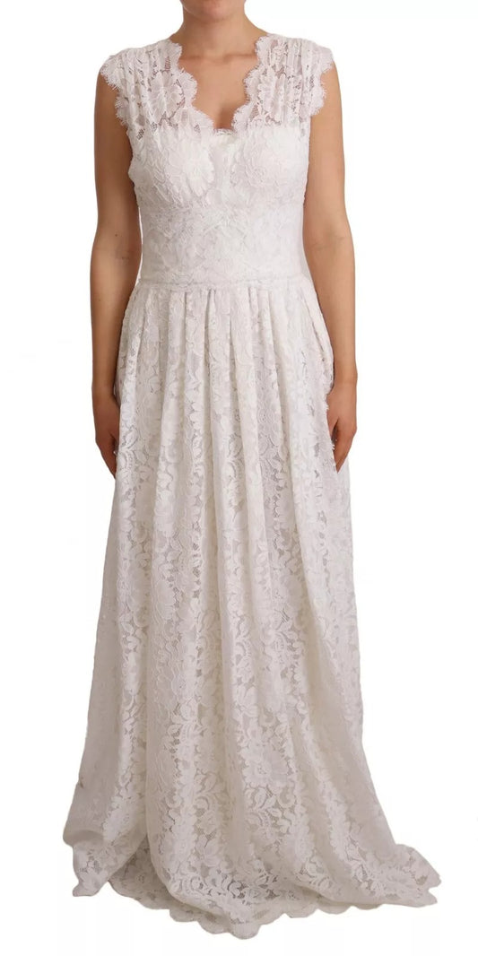 Dolce &amp; Gabbana White Flower Lace Corsage Long Maxi Dress