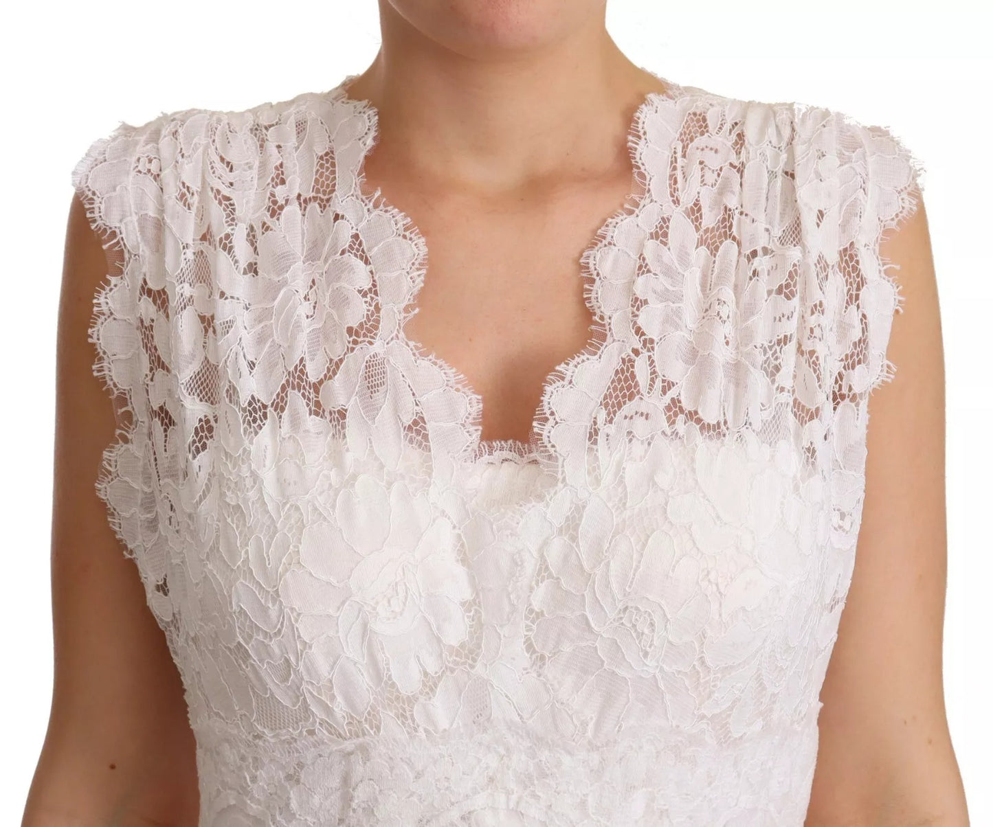 Dolce &amp; Gabbana White Flower Lace Corsage Long Maxi Dress