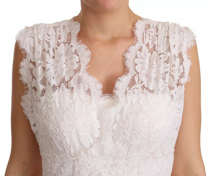Dolce &amp; Gabbana White Flower Lace Corsage Long Maxi Dress