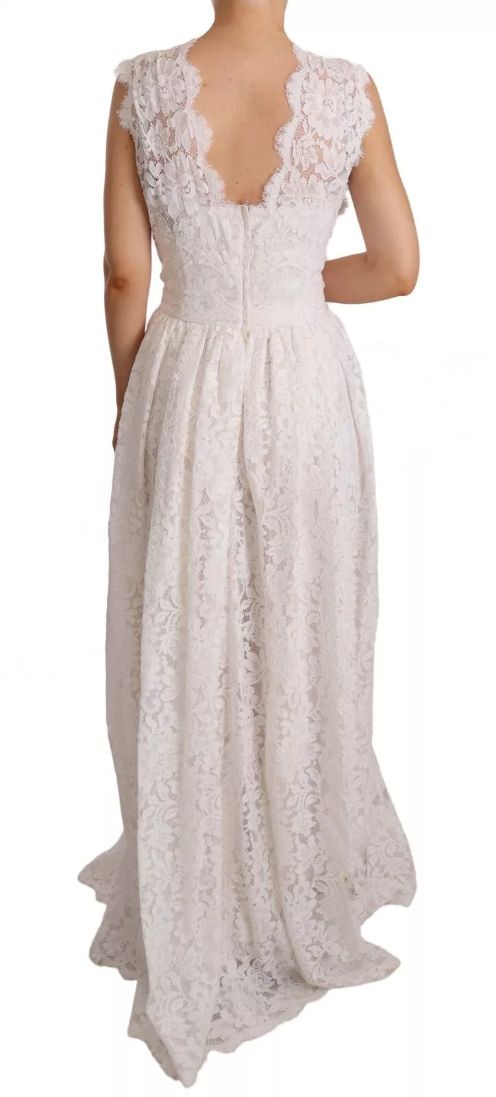 Dolce &amp; Gabbana White Flower Lace Corsage Long Maxi Dress