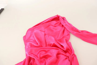 Dolce &amp; Gabbana Pink Sheath Silk Bow Open Shoulder Dress
