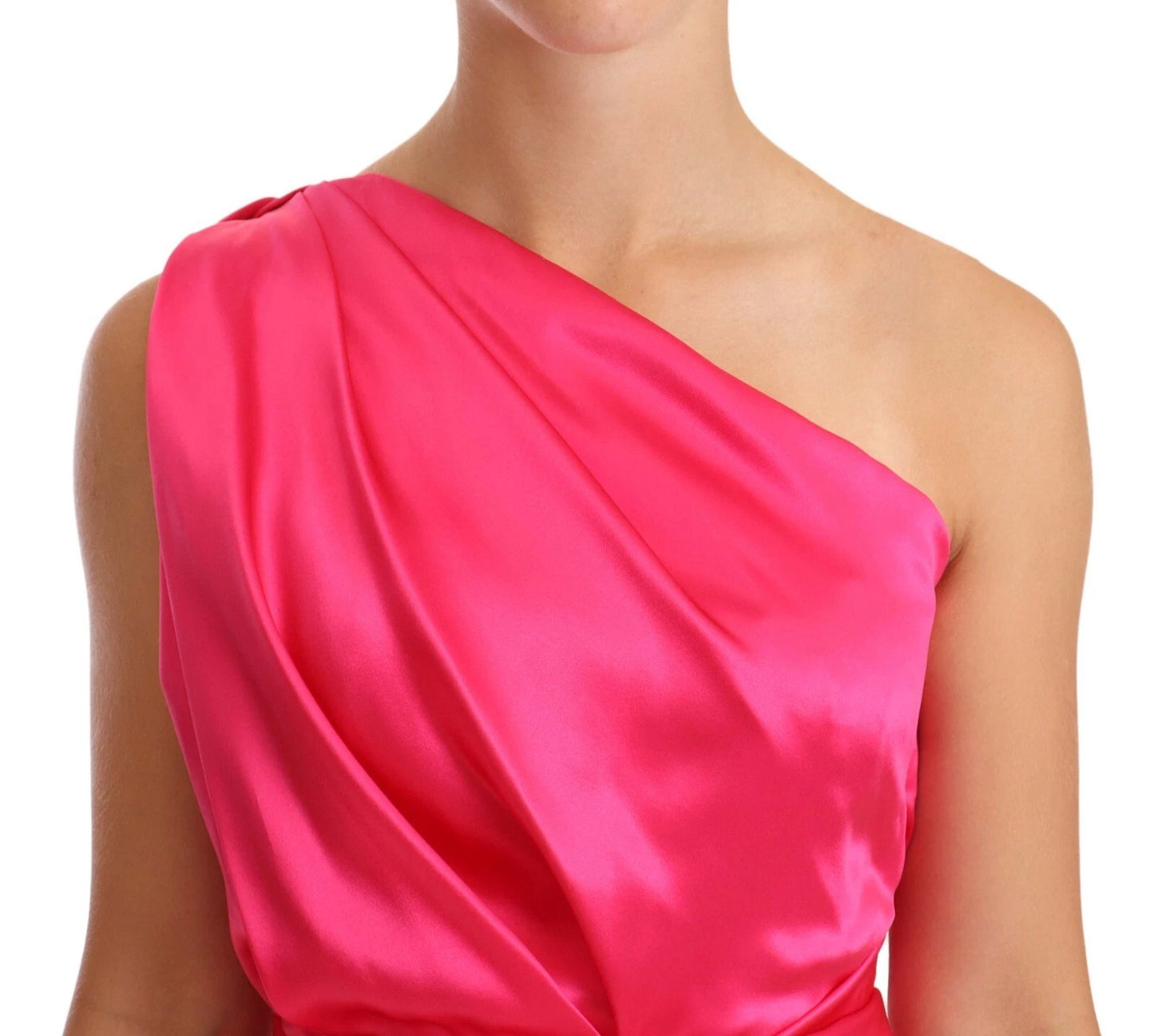 Dolce &amp; Gabbana Pink Sheath Silk Bow Open Shoulder Dress