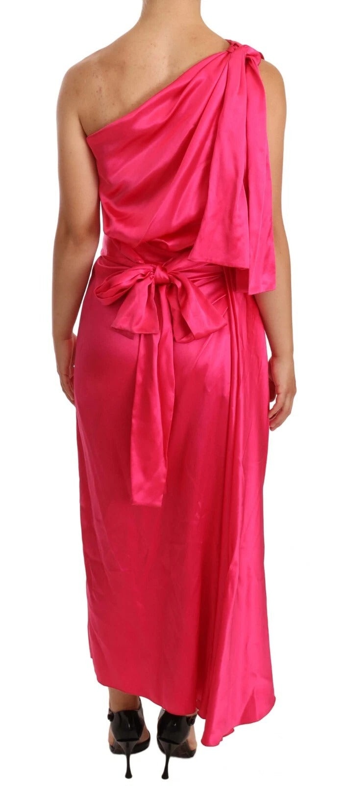 Dolce &amp; Gabbana Pink Sheath Silk Bow Open Shoulder Dress