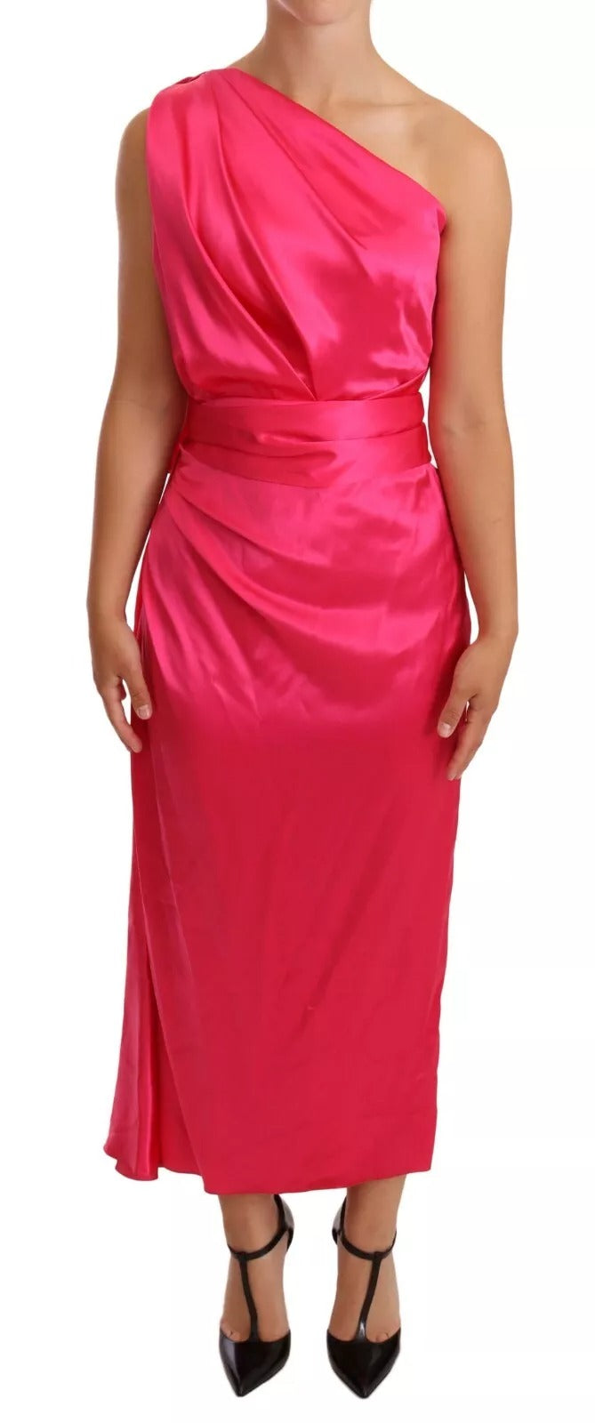 Dolce &amp; Gabbana Pink Sheath Silk Bow Open Shoulder Dress