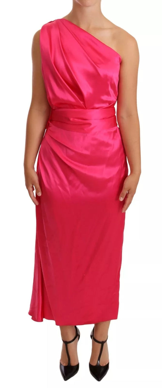 Dolce &amp; Gabbana Pink Sheath Silk Bow Open Shoulder Dress
