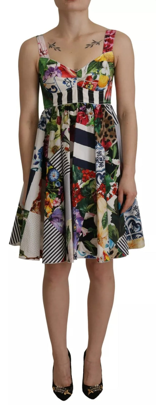 Dolce &amp; Gabbana Multicolor Poplin Floral Mini Flared Dress