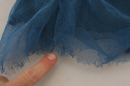 Dolce &amp; Gabbana Blue Mesh Trim Ruched Tulle Sheath Dress