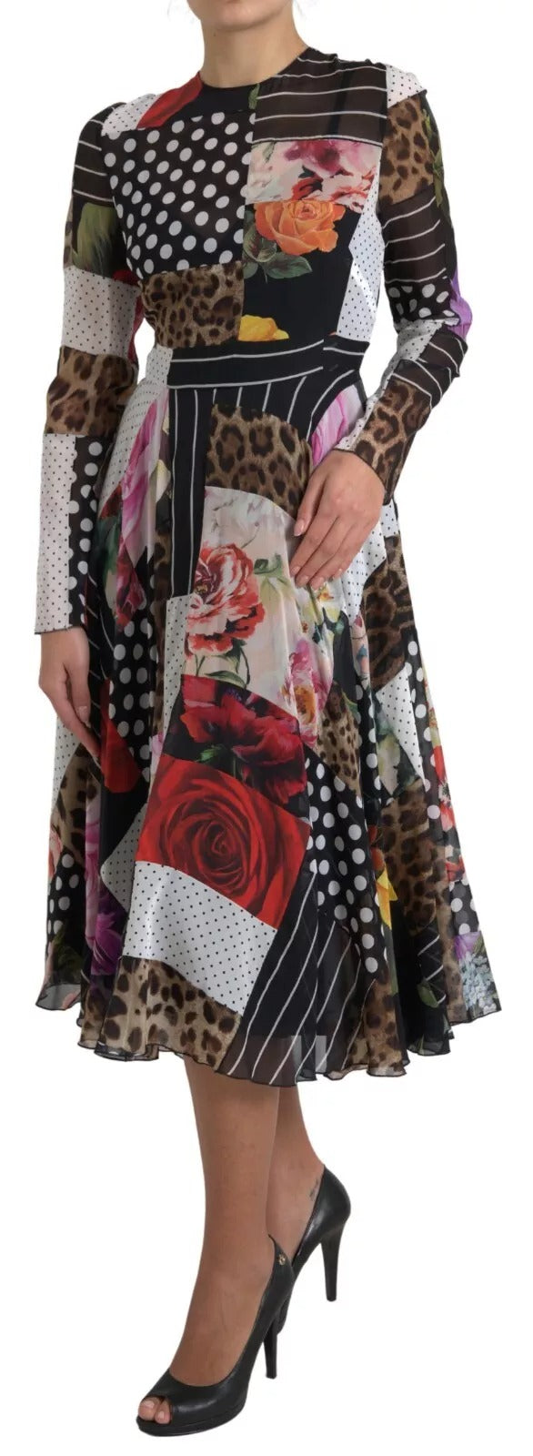 Dolce &amp; Gabbana Multicolor Patchwork Floral Leopard Dress