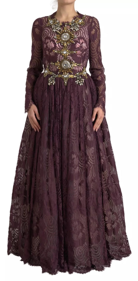 Dolce &amp; Gabbana Purple Viscose Crystal A-Line Gown Dress