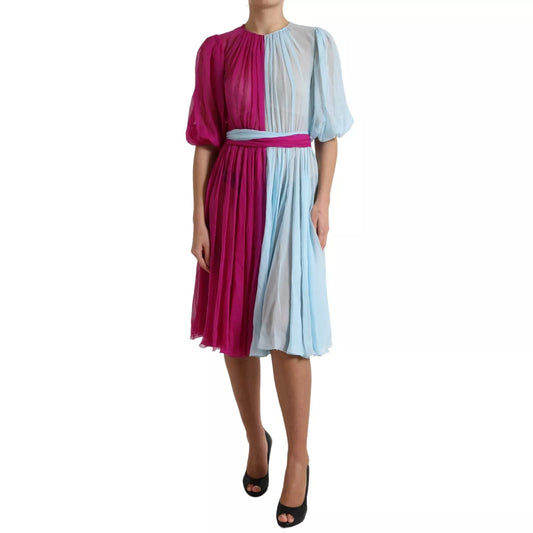 Dolce &amp; Gabbana Light Blue Silk Two Tone Midi Dress