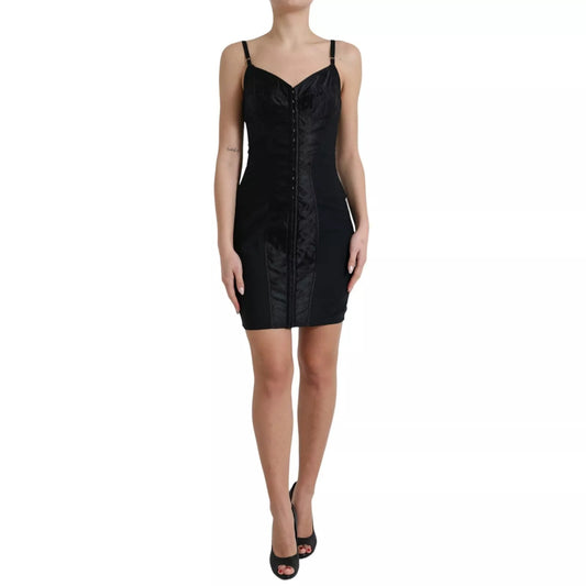Dolce &amp; Gabbana Black Nylon Bodycon Corset Bustier Mini Dress